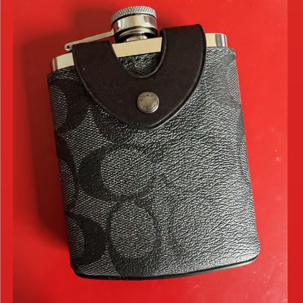 Coach Black Leather Flask